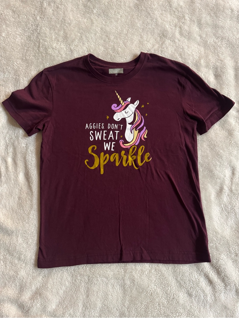 Girls' Maroon Unicorn Graphic Tee with Gold Script